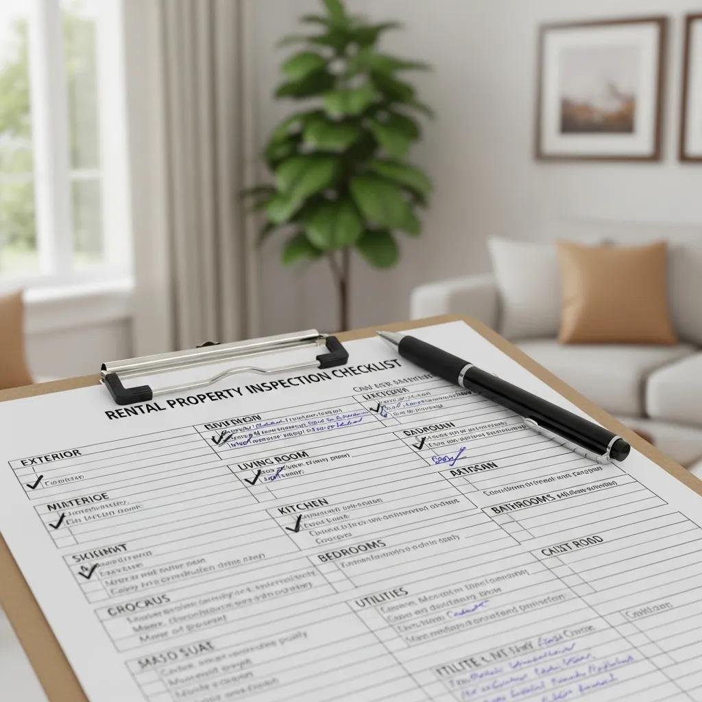Close-up of a clipboard with a rental inspection checklist
