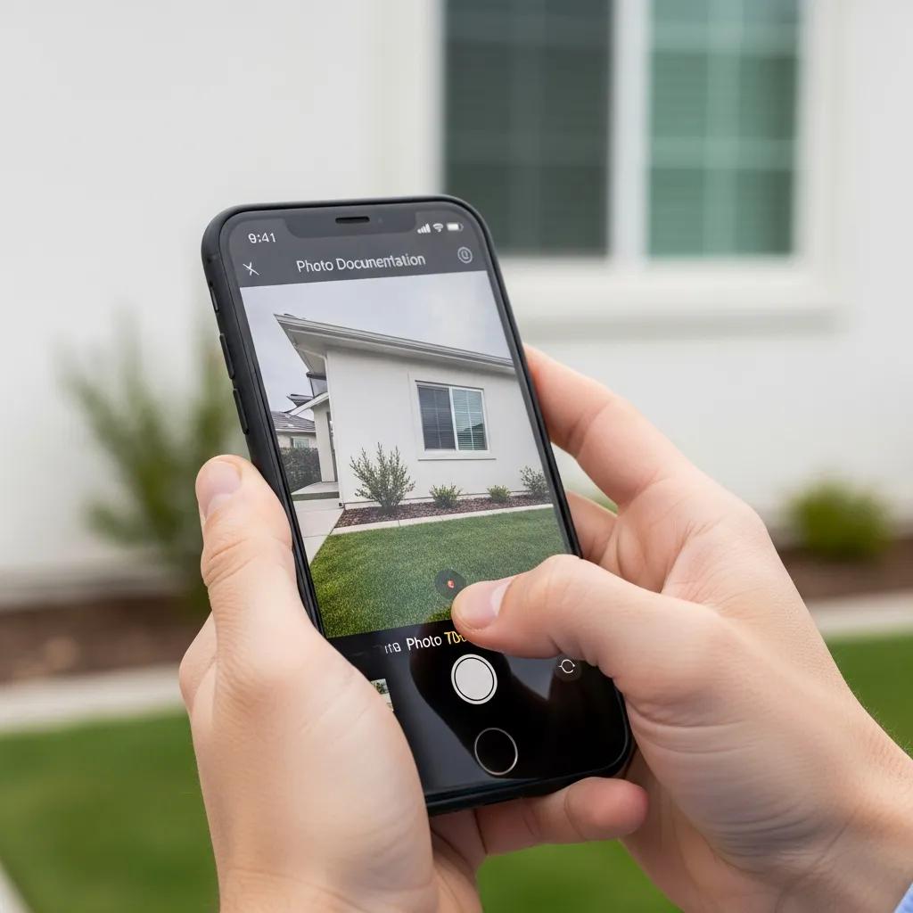 Property manager using a smartphone to document an inspection